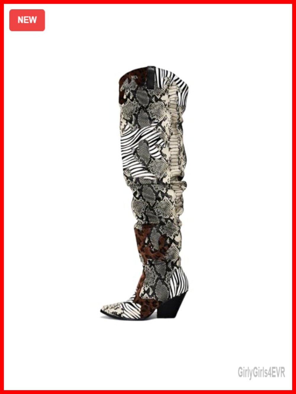 Thigh High Cowboy Boots with Chunky Heel - Faux Snakeskin Western Booties for